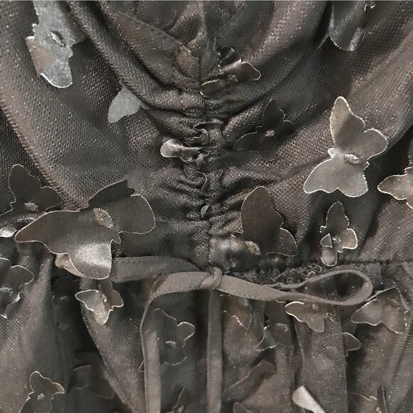 THRTY THIRTY Dress Womens Medium Black Mesh Butterfly Applique Puff Sleeve Mini - Picture 3 of 11